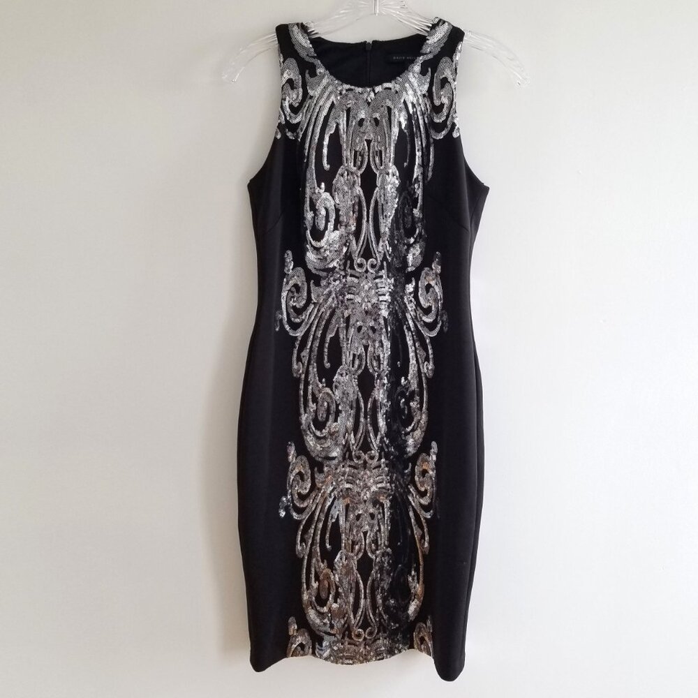 David Meister | Silver Sequin Cocktail Black Dress